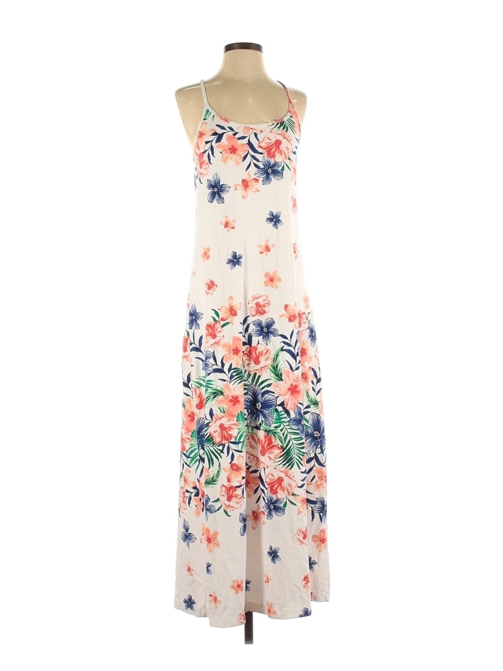 Tommy Bahama White Maxi Dress with Coral & Navy Floral Print